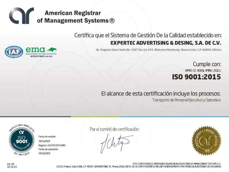 Certificación ISO 9001 de Transpor