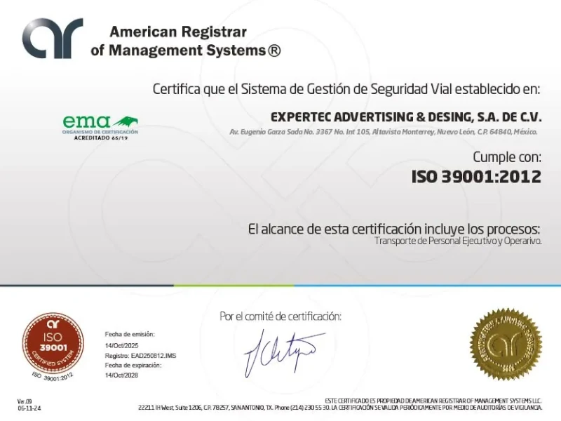 Certificación ISO 39001 de Transpor